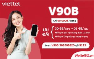 Gói cước V90B Viettel combo 30GB data nghe gọi