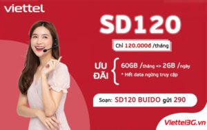 Gói cước SD120 Viettel chỉ 120k có ngay 60GB data