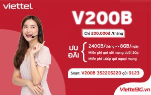 Gói cước V200B Viettel ưu đãi 240GB kèm nghe gọi