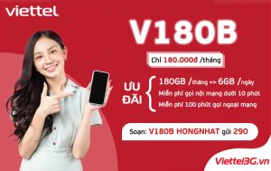 Gói cước V180B Viettel ưu đãi 180GB kèm gọi thoại